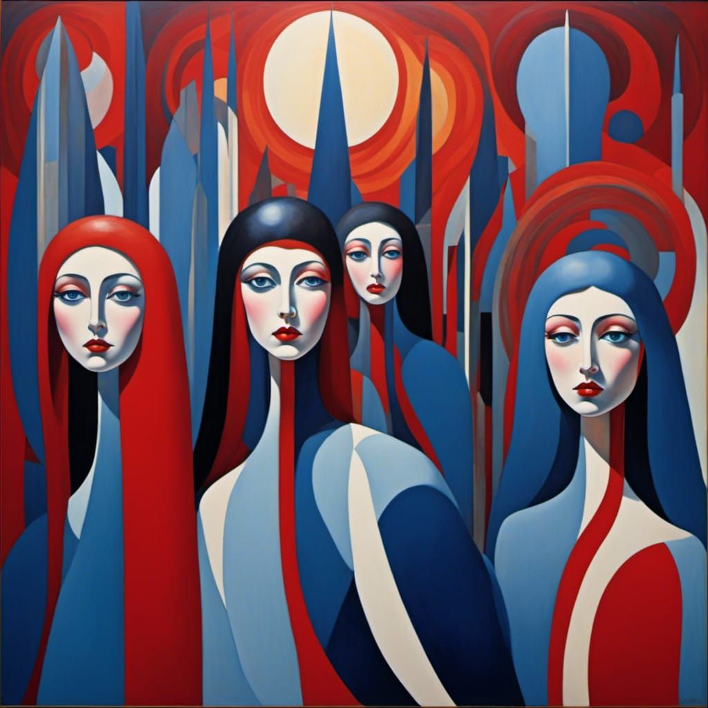 Surreal Women in a Geometric Landscape