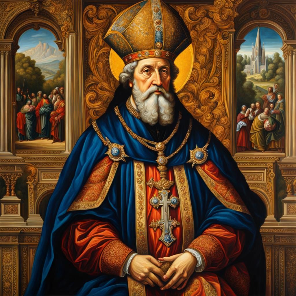 Detailed Bishop in Renaissance Oil Painting Style