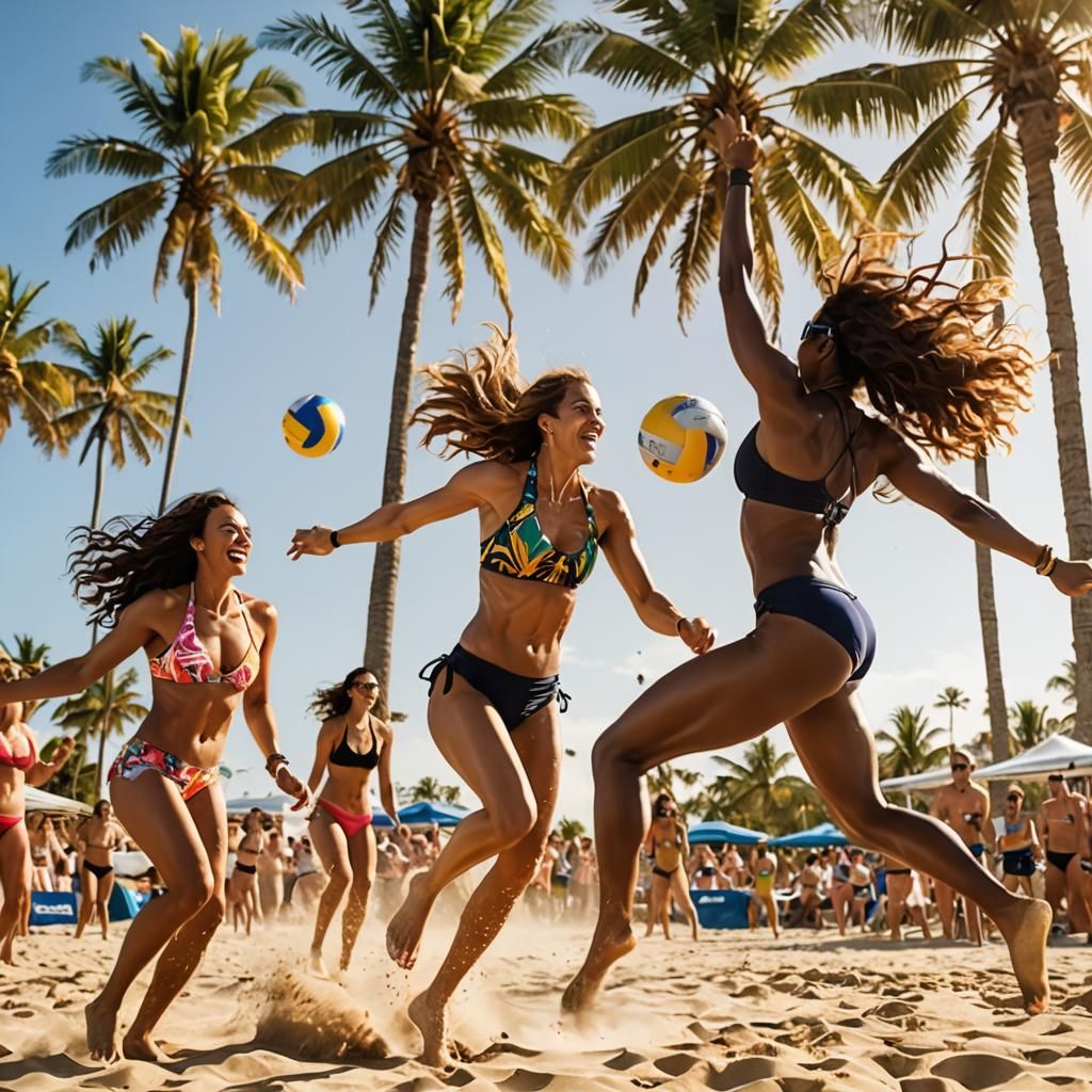 Beach Volleyball Game in a Tropical Style