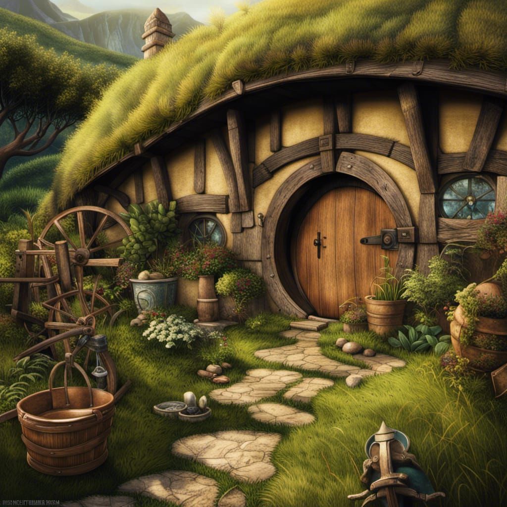 Enchanting Hobbit Home Entrance in Detailed Matte Painting