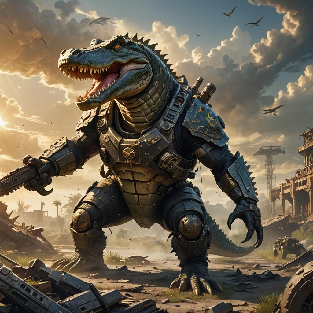 Military Alligator in Gears of War Landscape