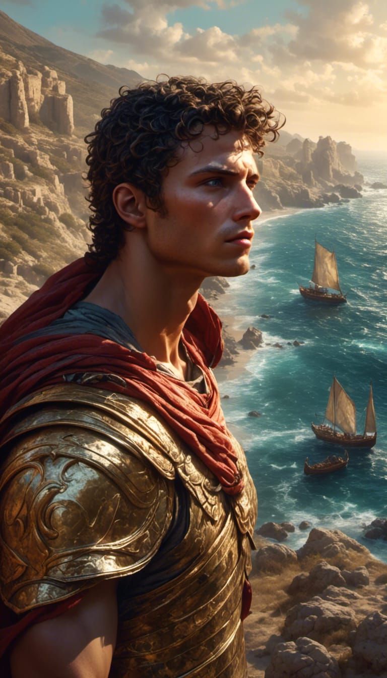 Hyperrealistic Portrait of Perseus on the Coast