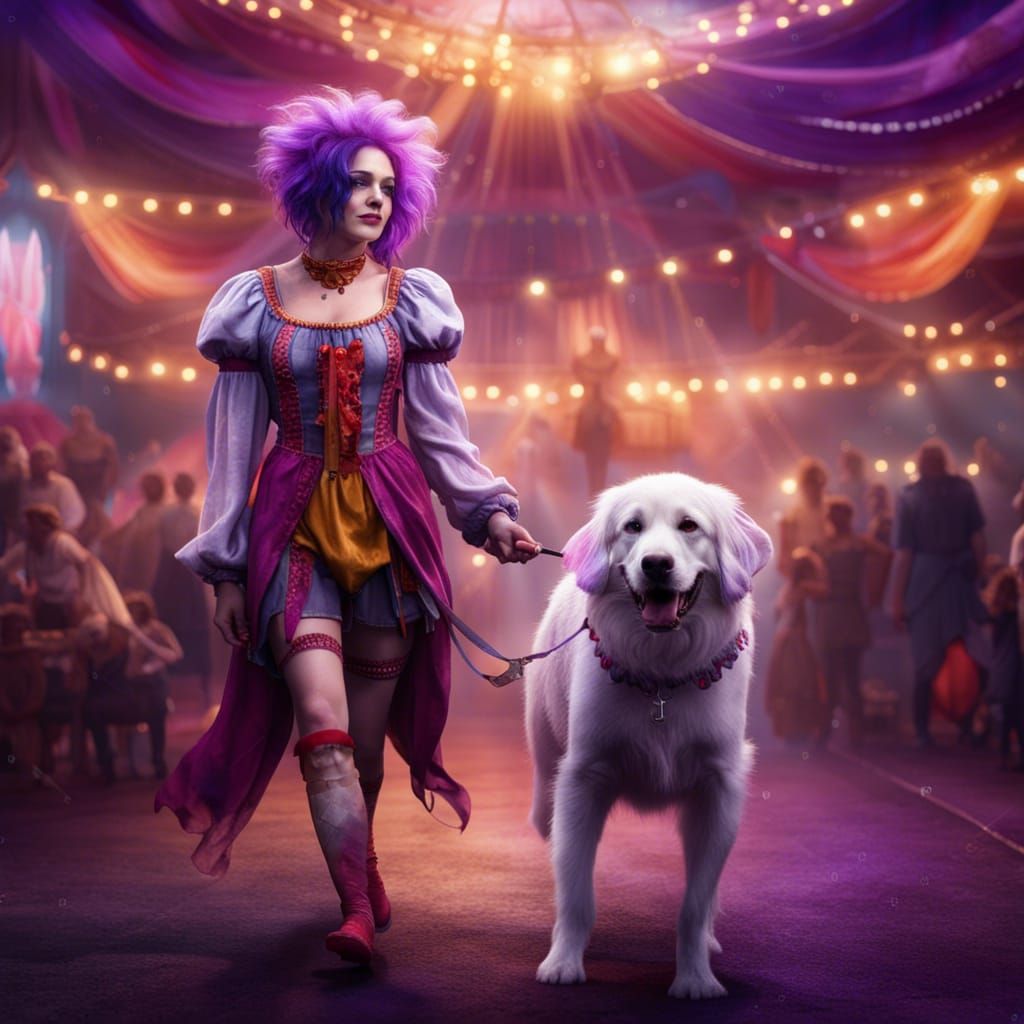 Angel and Clown Dog at Fairy Circus: Fantasy Art