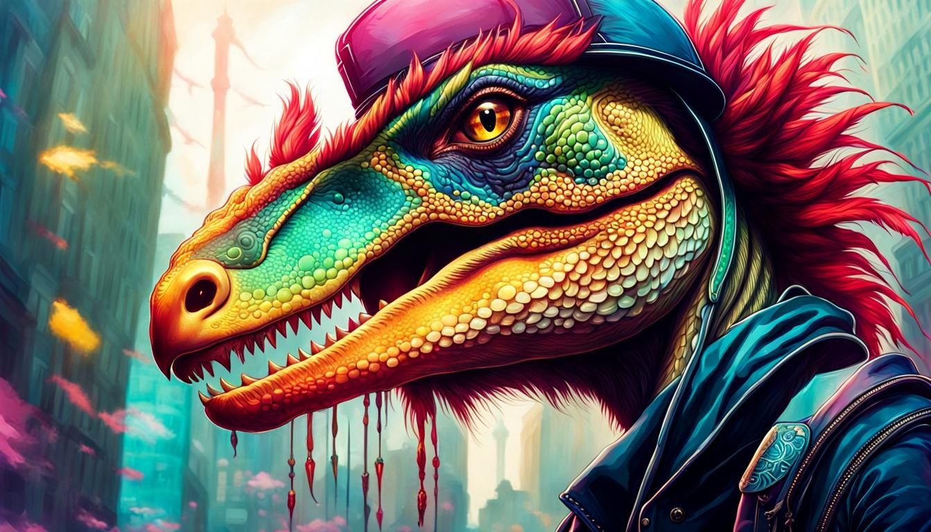 Hiphop Velociraptor Digital Illustration by Anna Dittman
