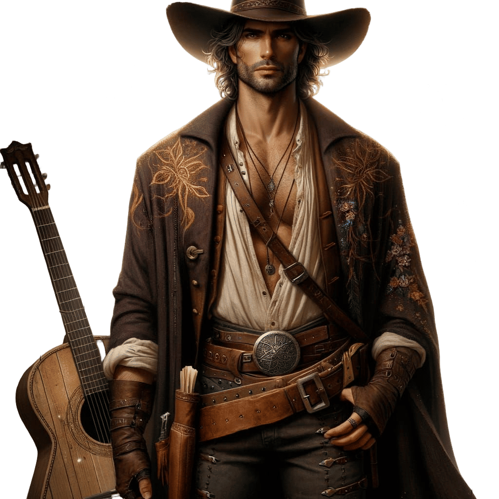 Bard Country Singer in Mystical Western Landscape