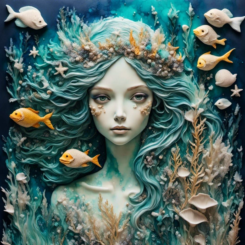 Bioluminescent Mermaid Warrior with Seashell Armor