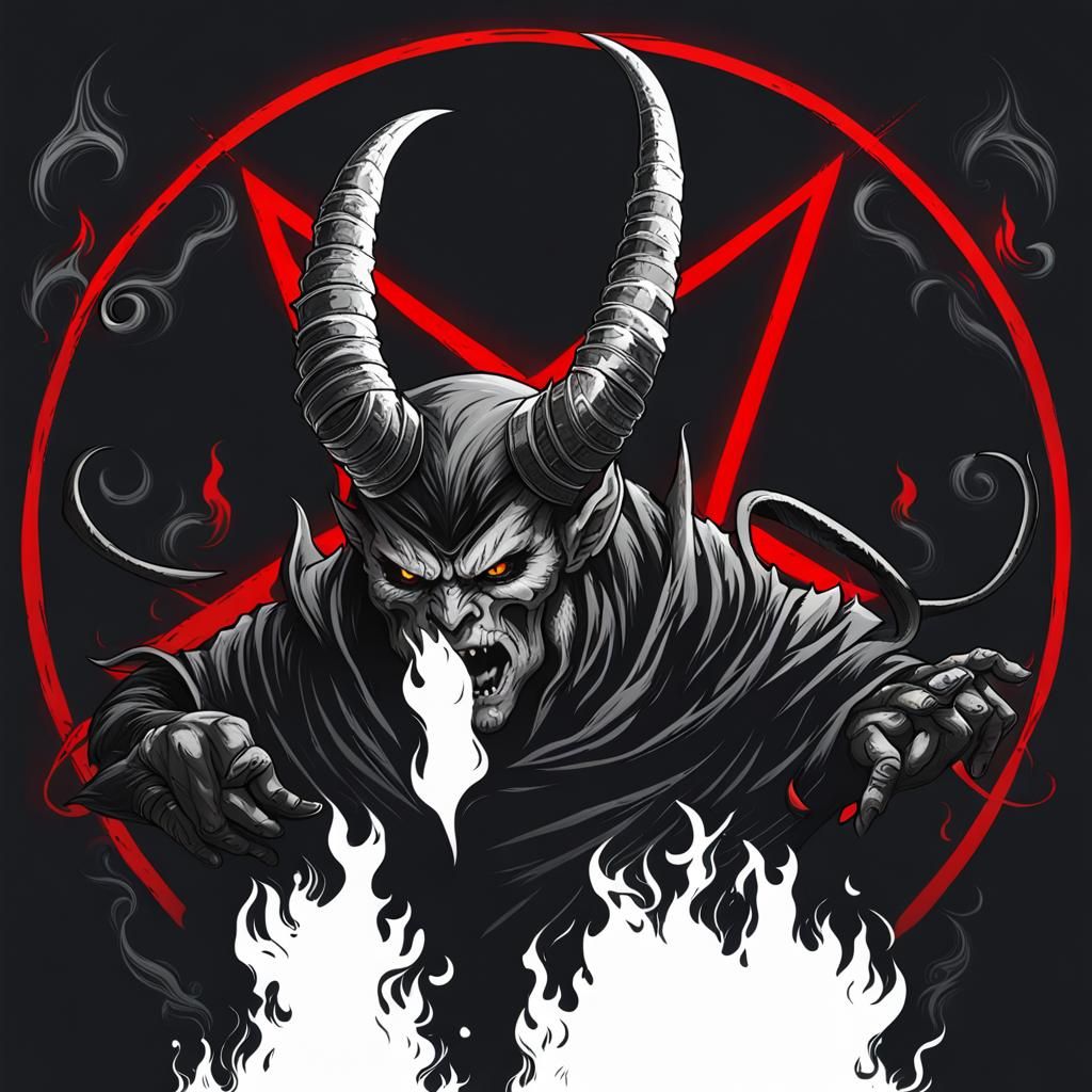 Demonic Devil of the Dark Age in Black and White