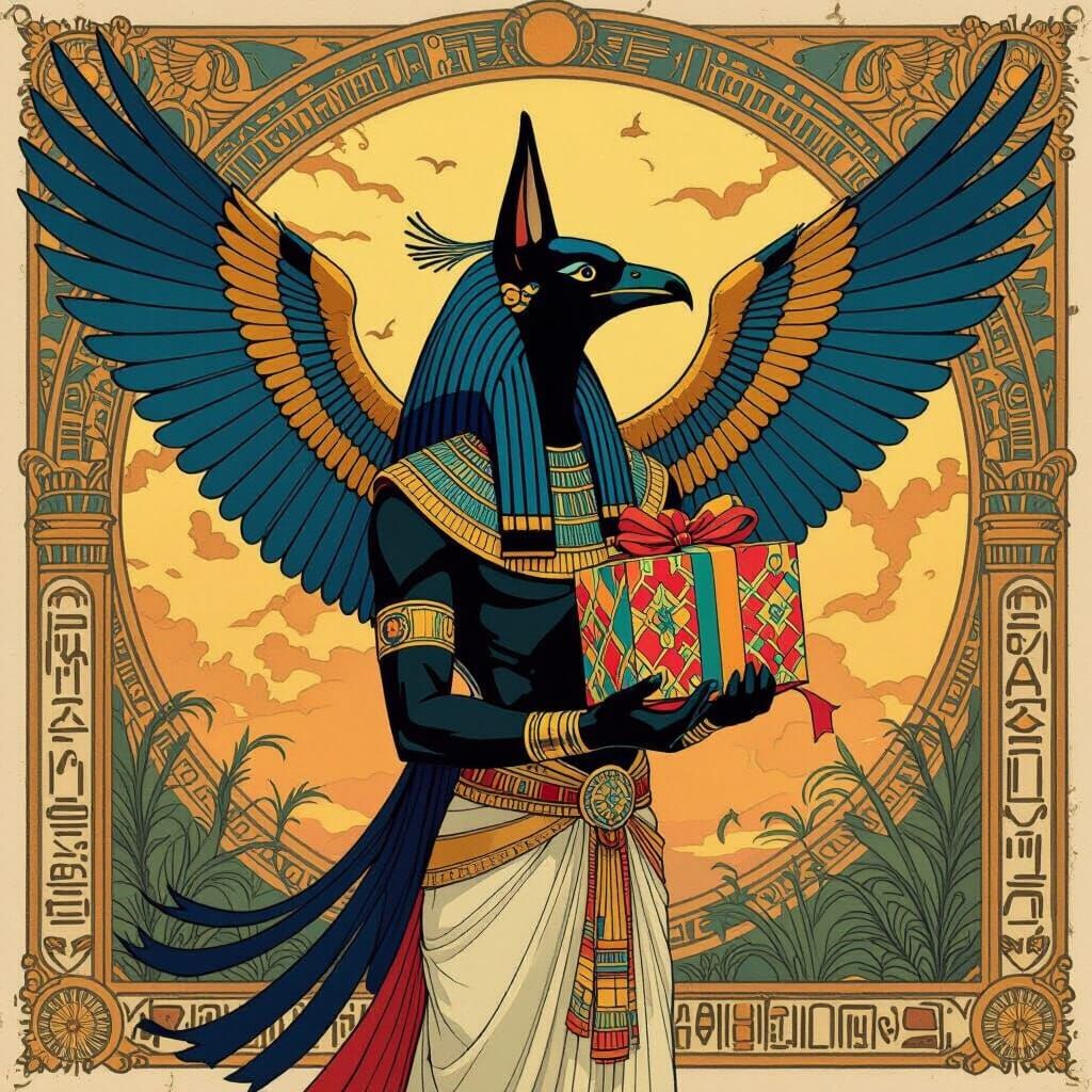 Horus Holds a Gift in an Egyptian Setting