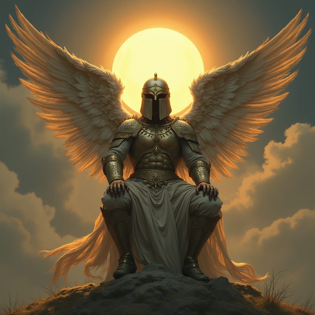 Archangel Defeats Demon with Shining Metal Wings