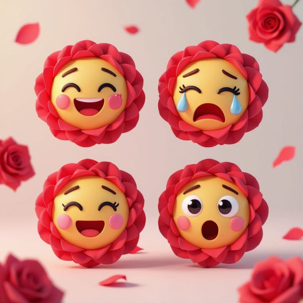 Cute Rose Emojis Expressing Emotions in 3D