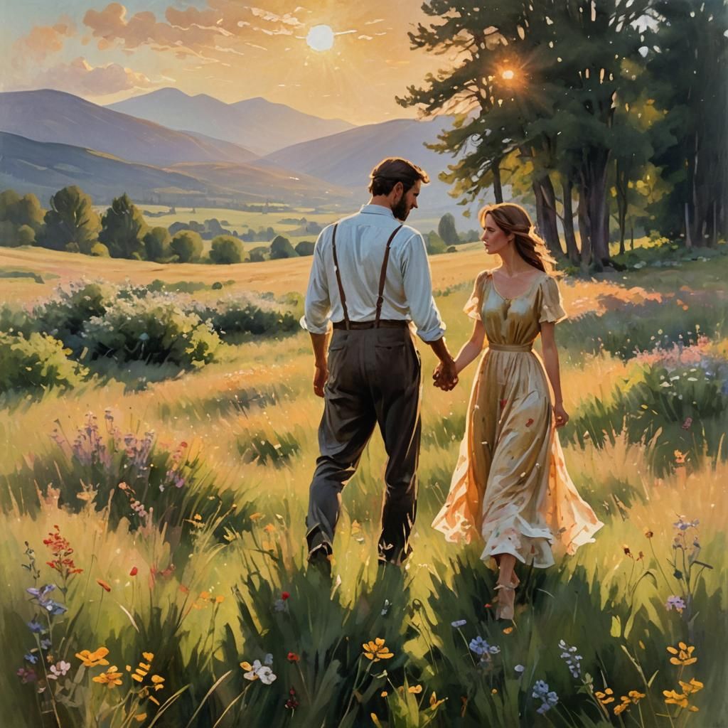 Romantic Meadow Scene in Impressionist Style
