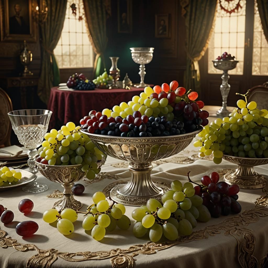 Grapes in Silver Bowl: Art Deco Still Life