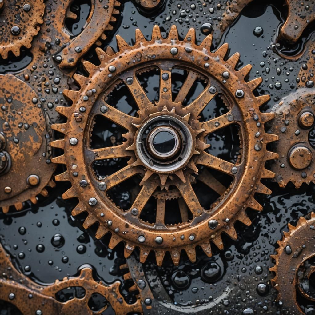 Rusted Gear Macro Photograph in Rain