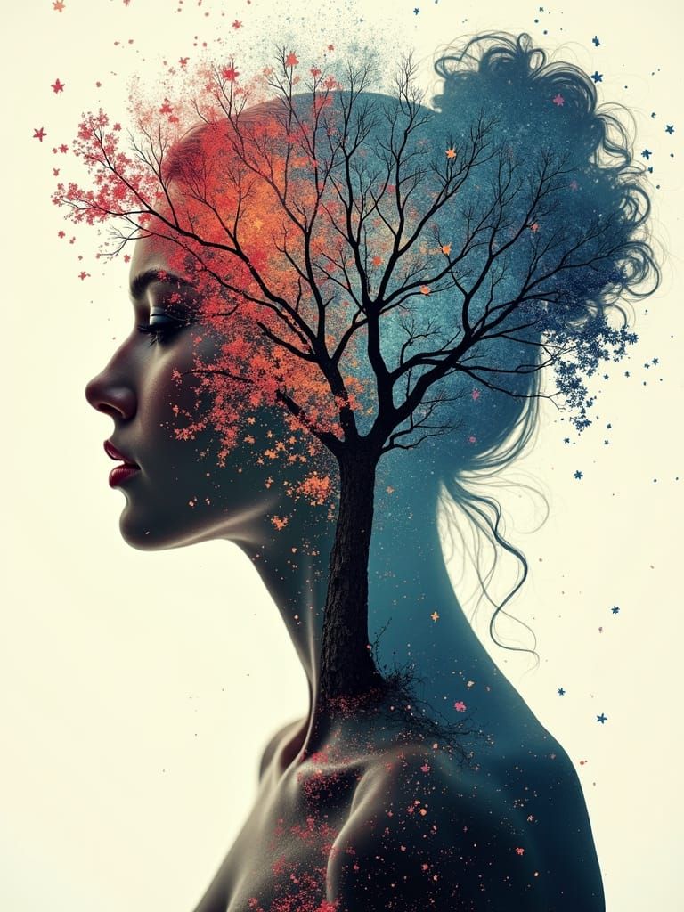 Winter and Spring Face in Art Nouveau Style