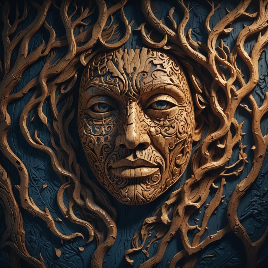 Mysterious Face Carved in Wood: Magic Realism