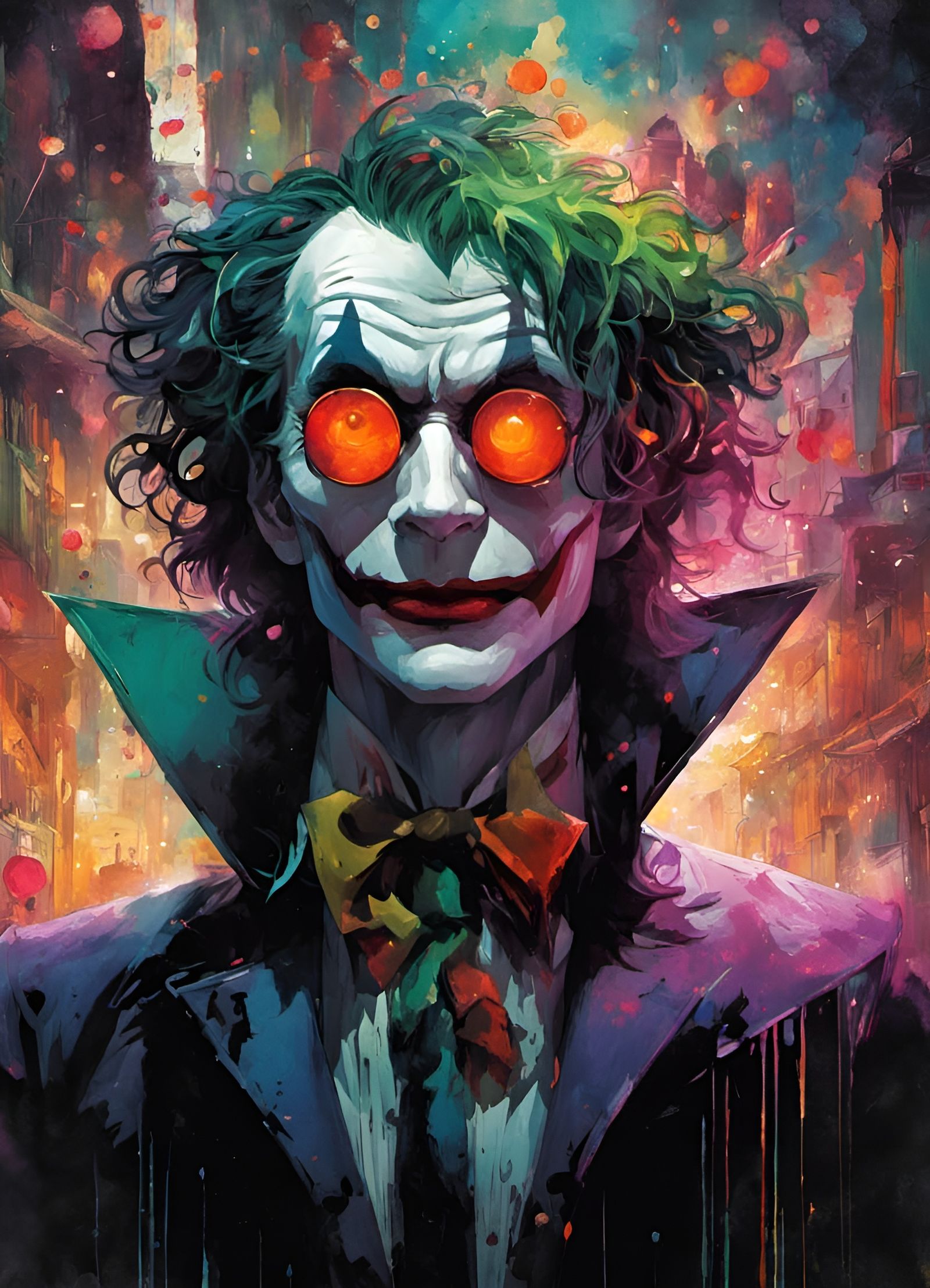 Terrifying Eldritch Anime Joker Portrait in Watercolor
