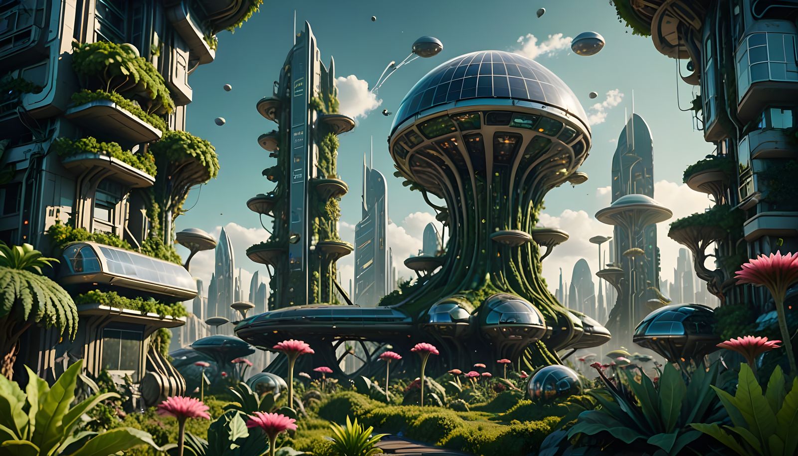 Surreal Solarpunk Metropolis on Alien Planet