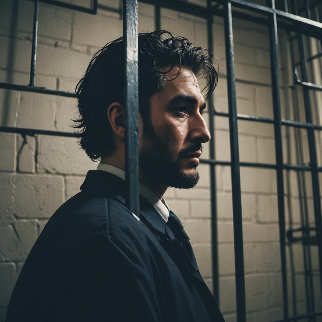 Ultra-Orthodox Man in Prison Silhouette, Film Noir Style