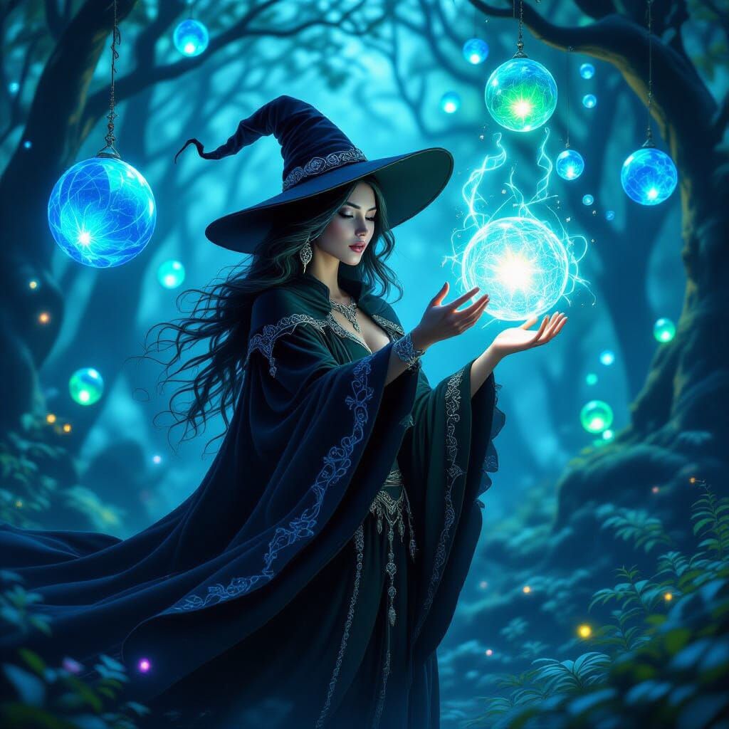 Enchanted Witchcraft in Bioluminescent Forest