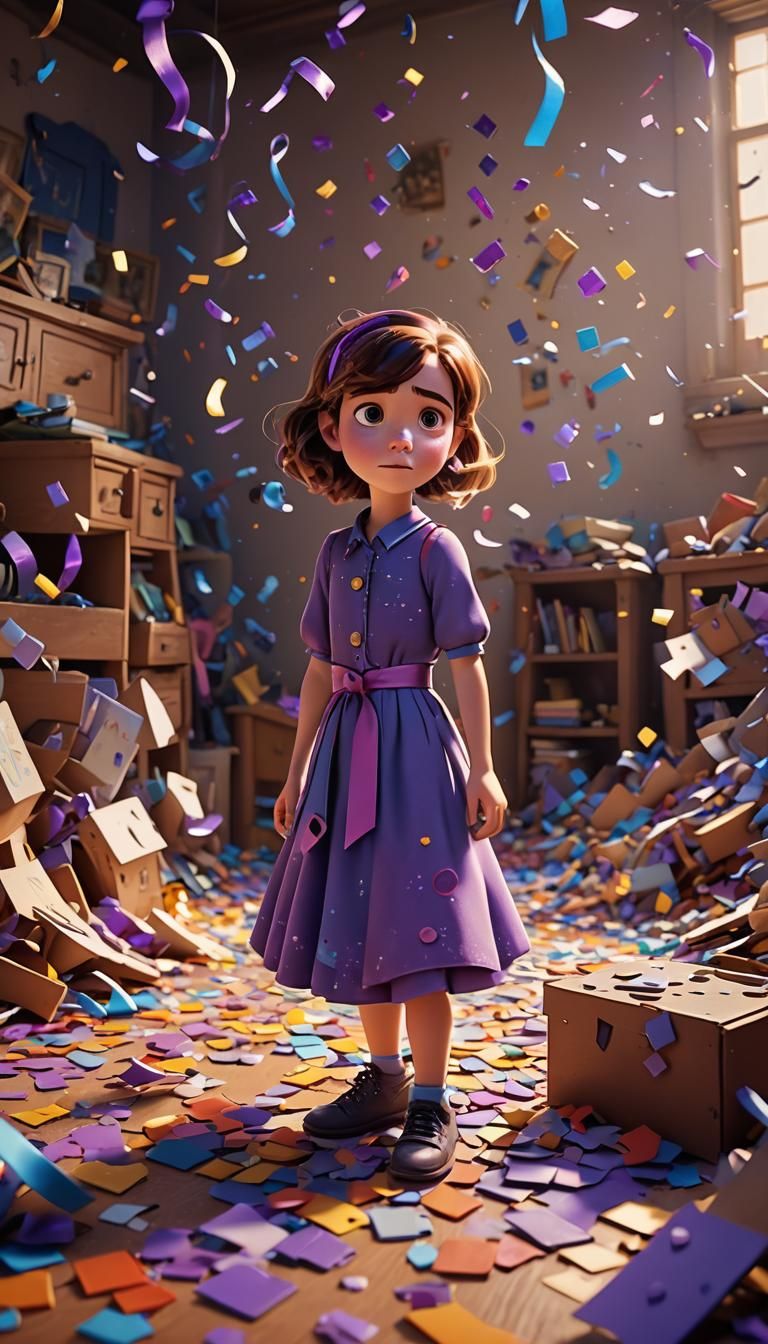 Pixar-style Girl with Puzzle Pieces in Room