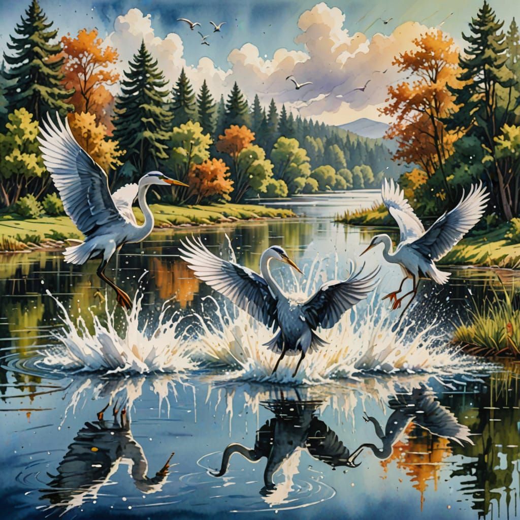Children Play with Waterbirds in Vibrant Summer Scene