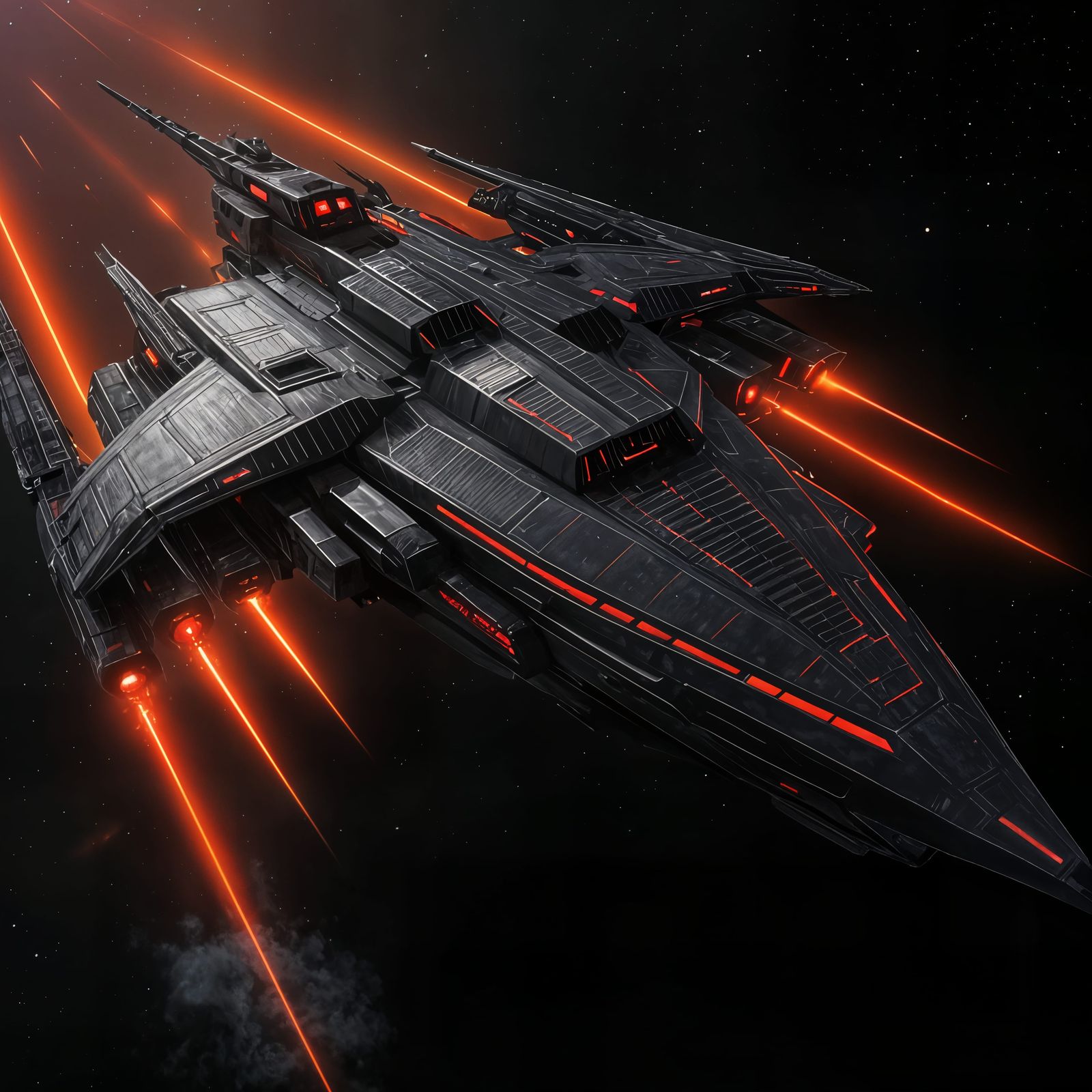 Sleek Sith Starship Cuts Through Space with Crimson Accents