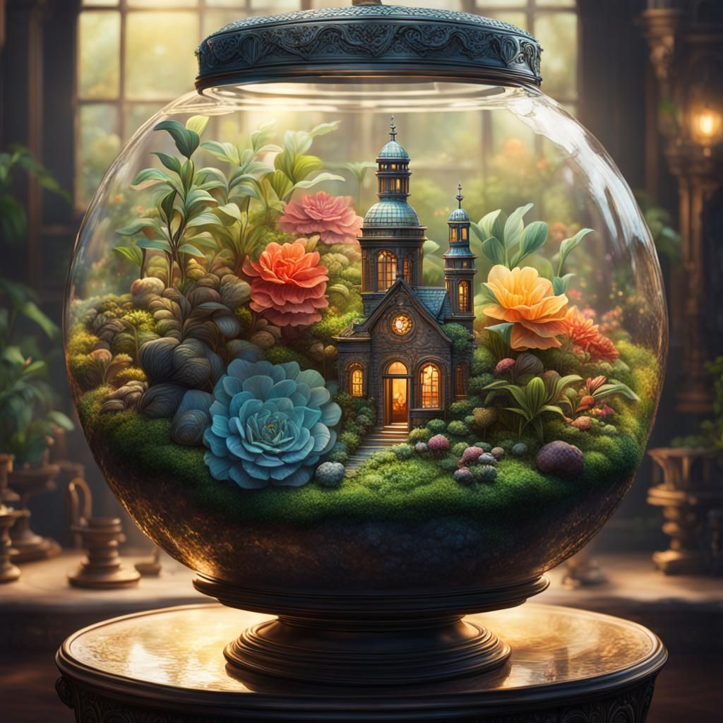 Hyperrealistic Victorian Terrarium in Splash Art Style