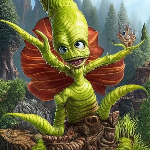 Cute Alien Plant Wizard in Maximalist Style