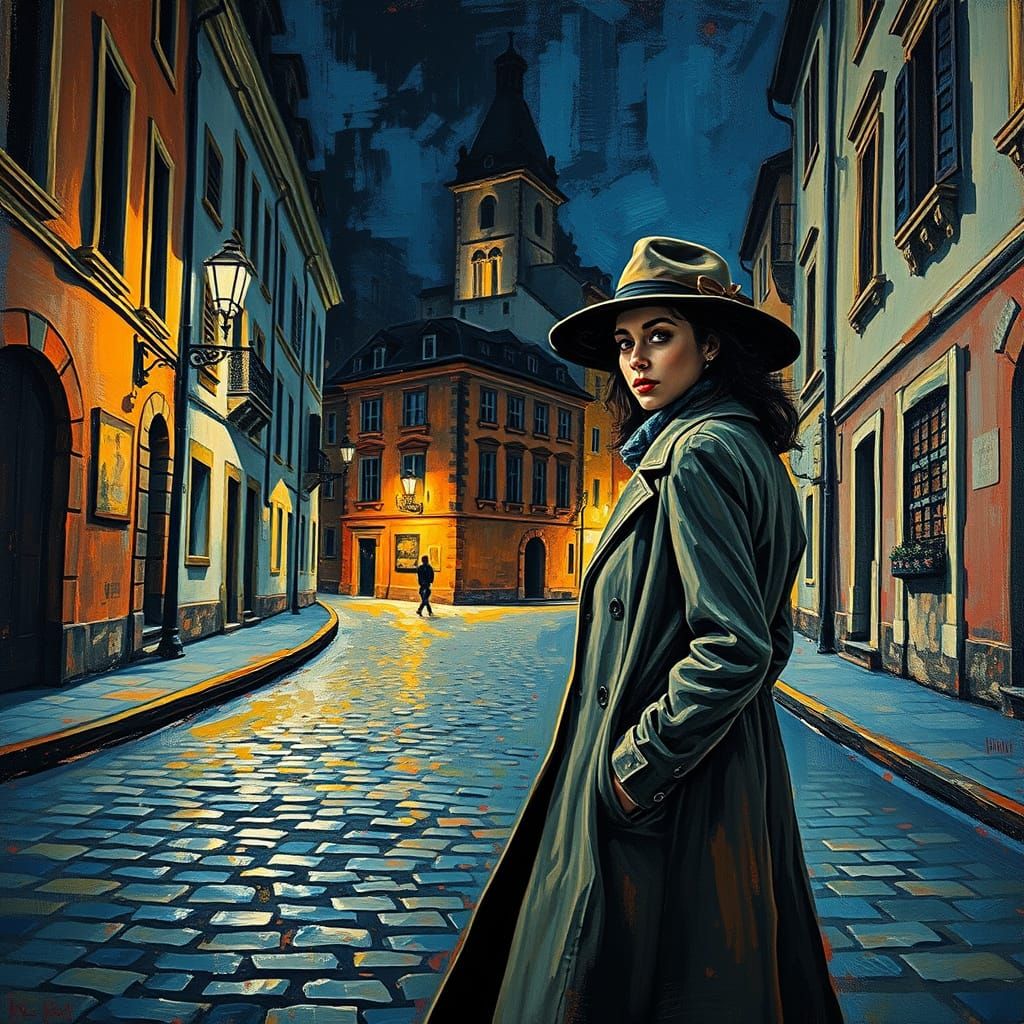 Midnight City Streets in Expressionist Neo-Impressionist Oil...