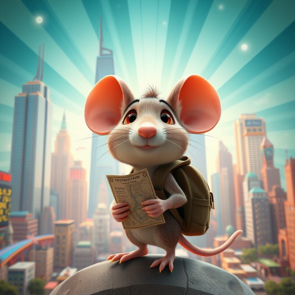 Country Mouse's Urban Adventure: 3D Digital Art