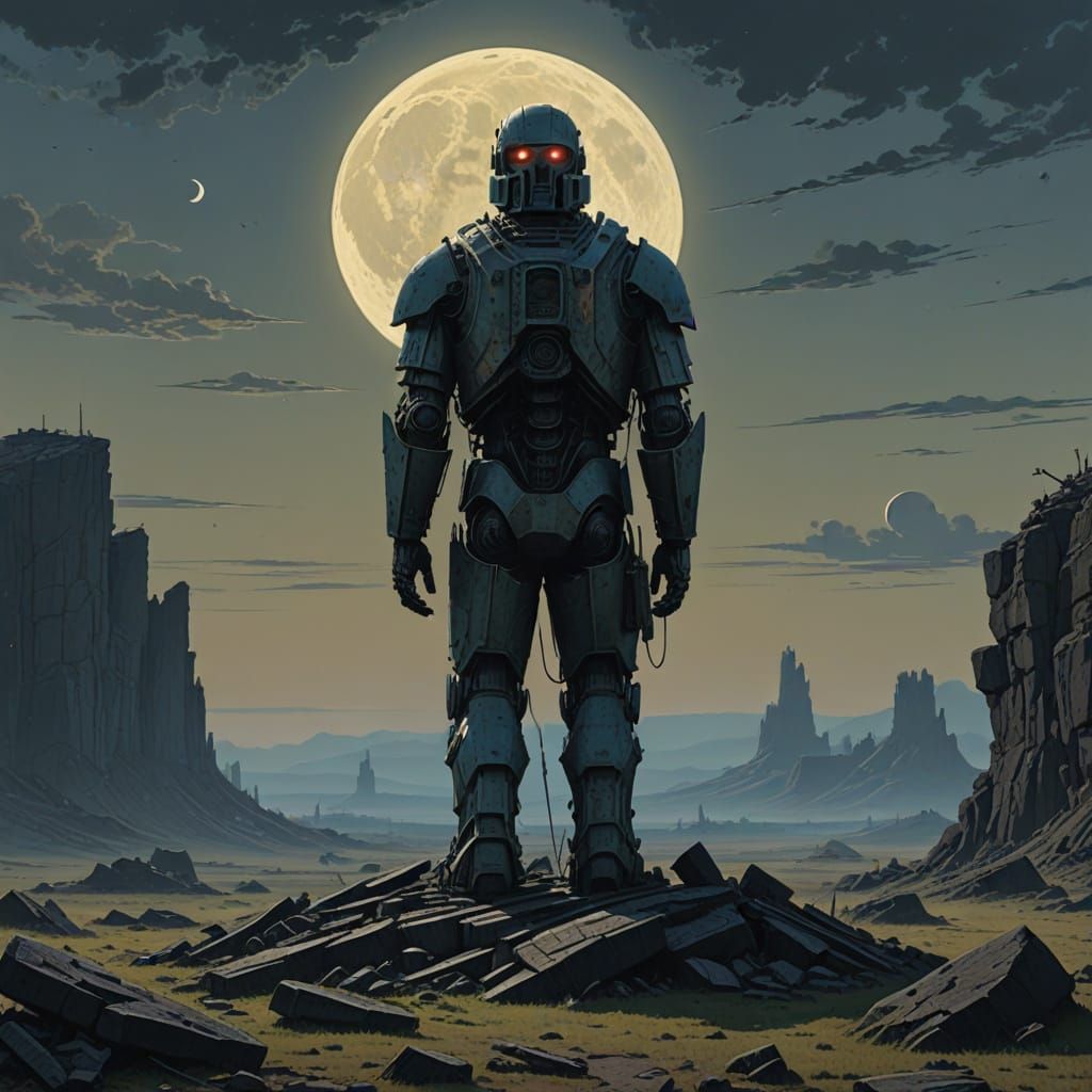 Ancient Ruins in Solar Eclipse, in the Style of Beksiński