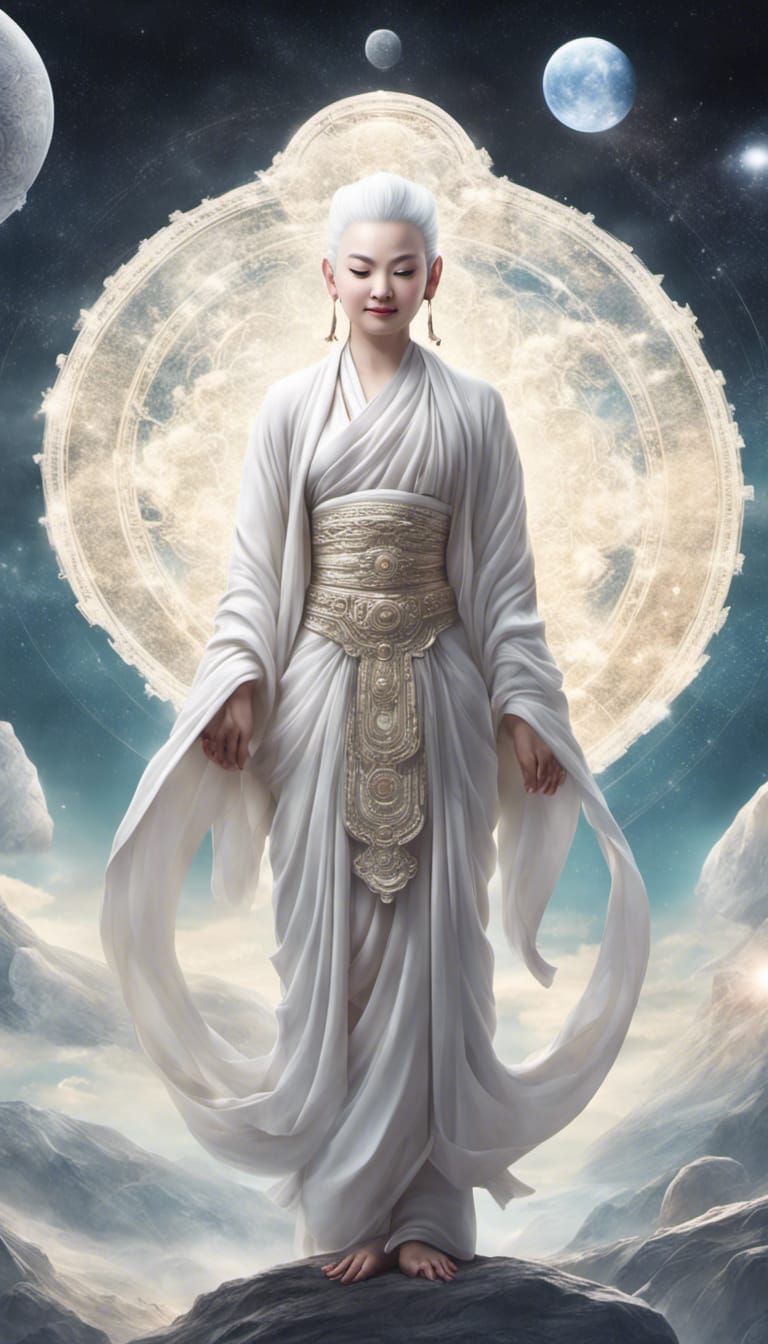 Celestial Buddhist Deva with White Hair