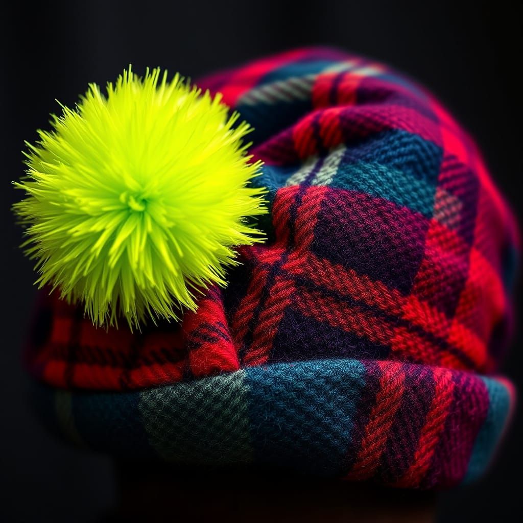 Tartan Tam O'Shanter with Fluorescent Green Pompom