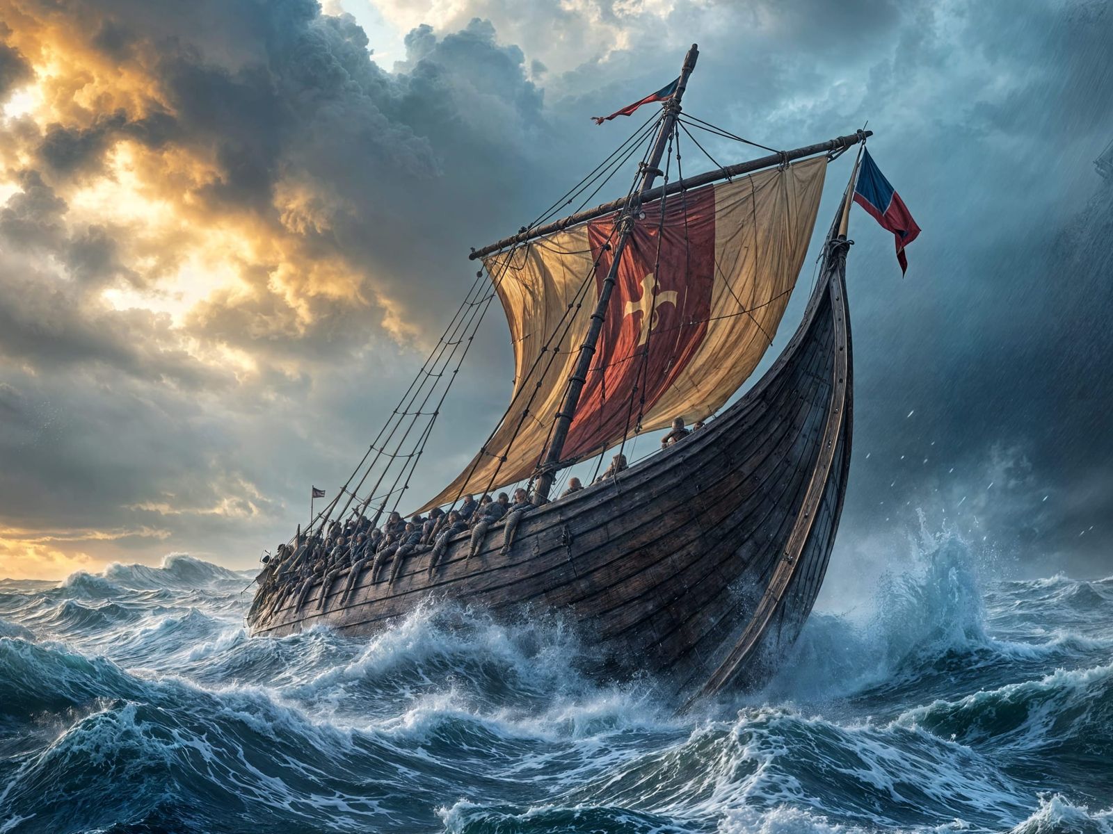 Vikings Battling Fierce North Sea Storm