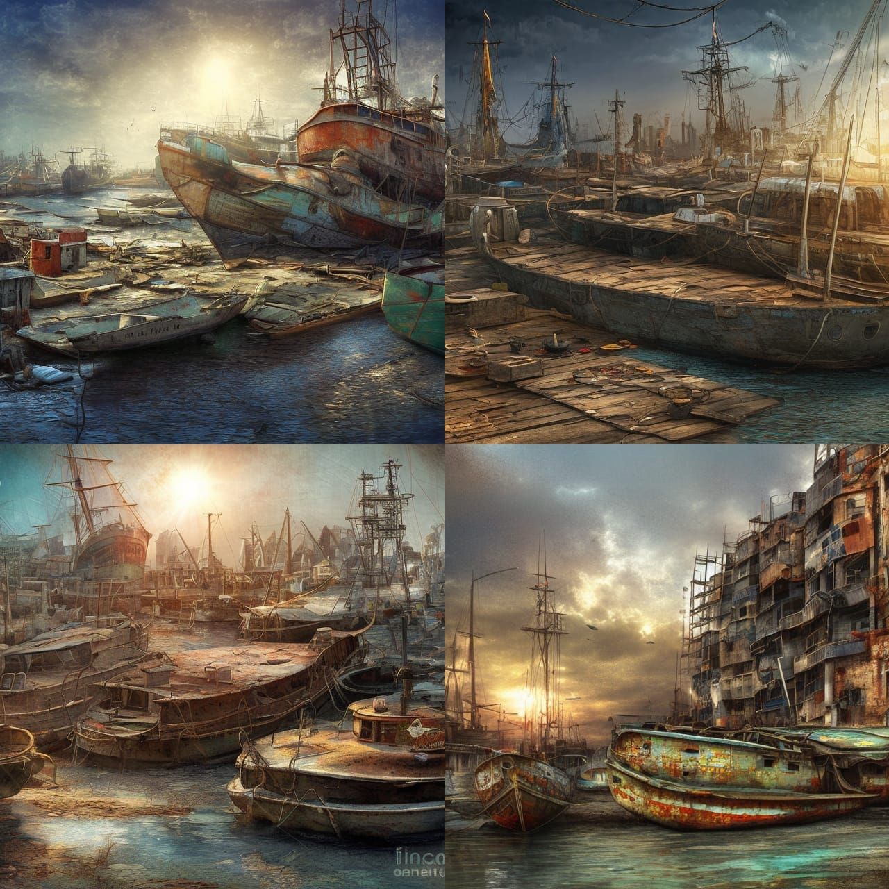 Fantasy Photorealistic Shipyard Digital Painting