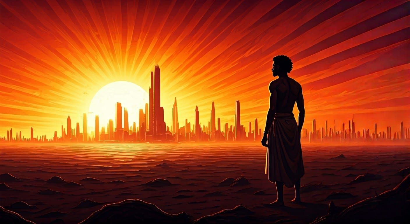 Defiant African Silhouette in Tonalist Sunset