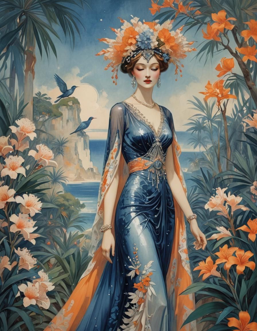 Island Woman in Art Deco Impasto Style