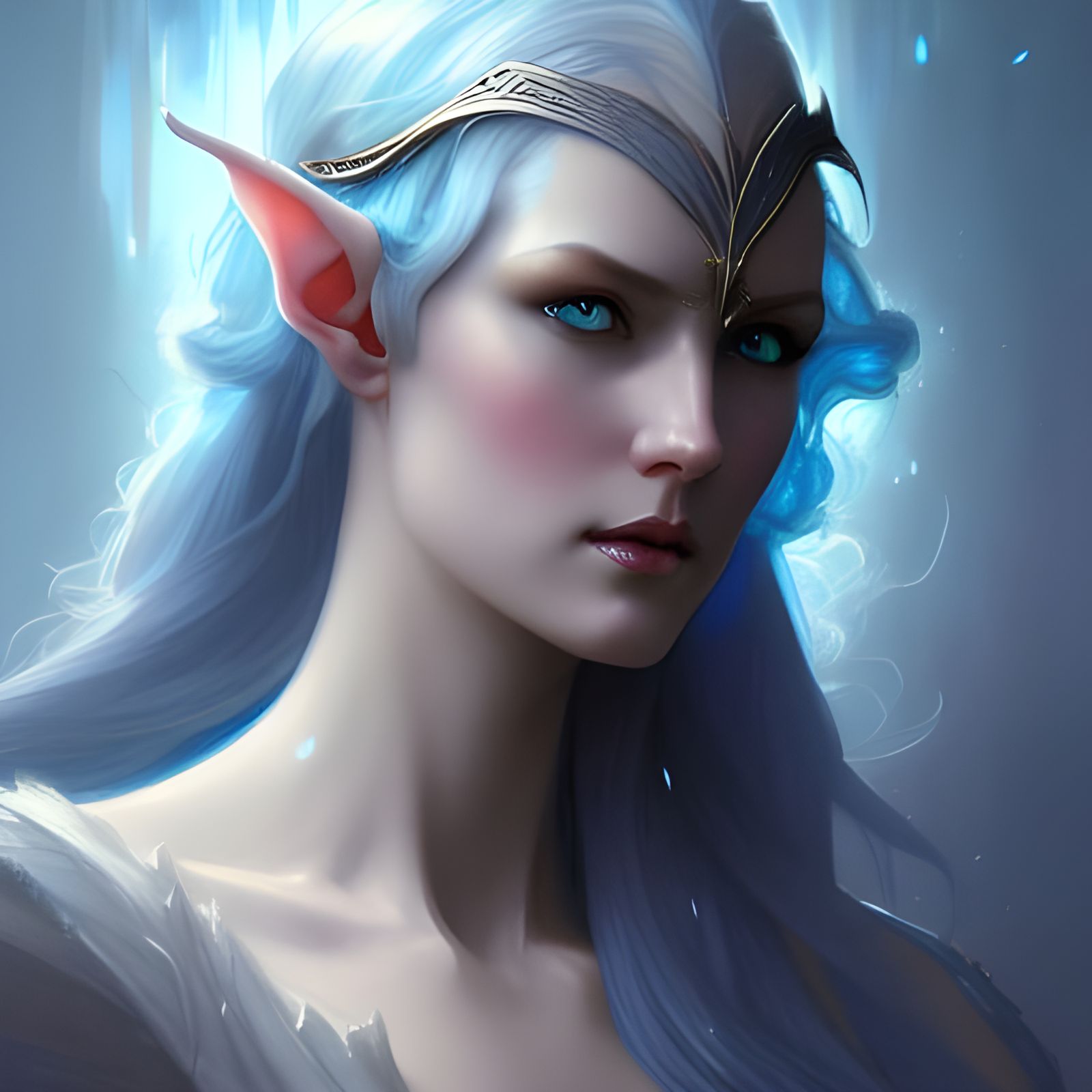 Ice-Eyed Elven Woman Portrait in Hyperdetailed Style