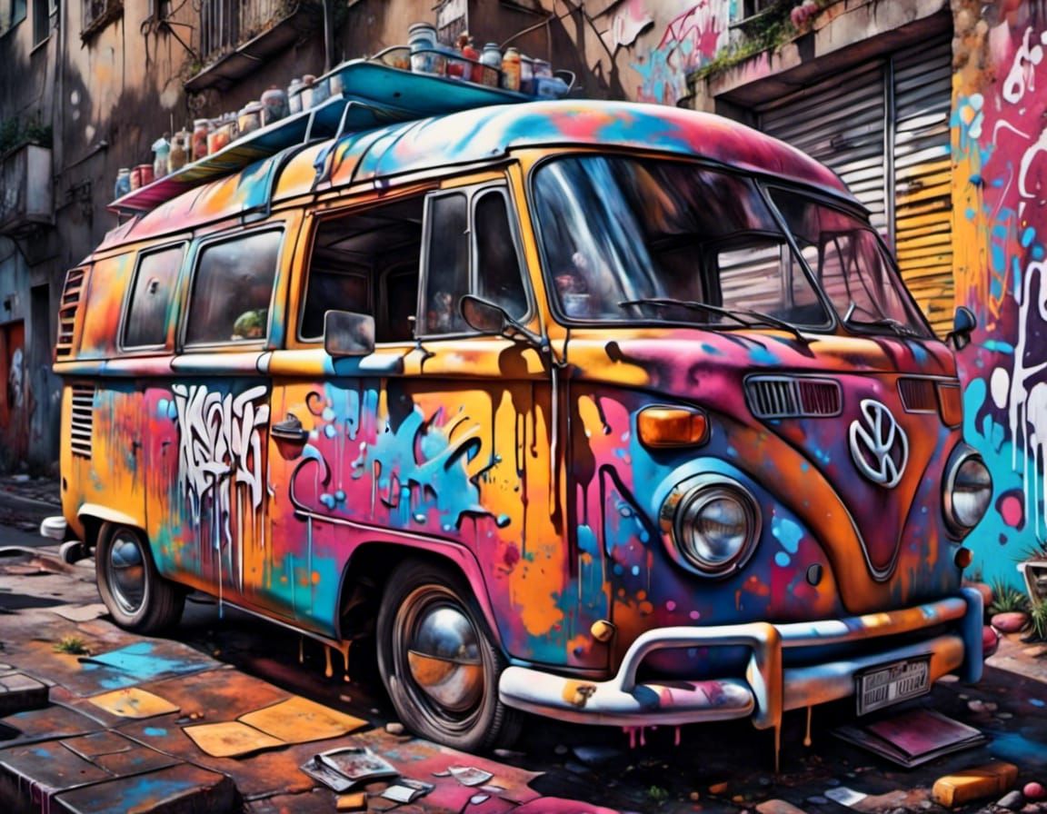 Graffiti Art Food Truck: Colorful Kombi Design