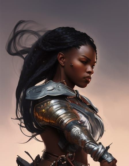 Black Woman Warrior Portrait in Ethereal Fantasy Style