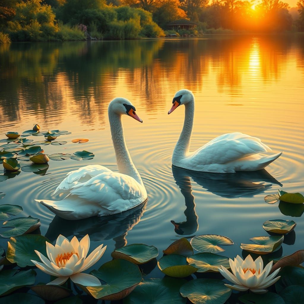 Eternal Grace: A Pair of Swans at Sunset