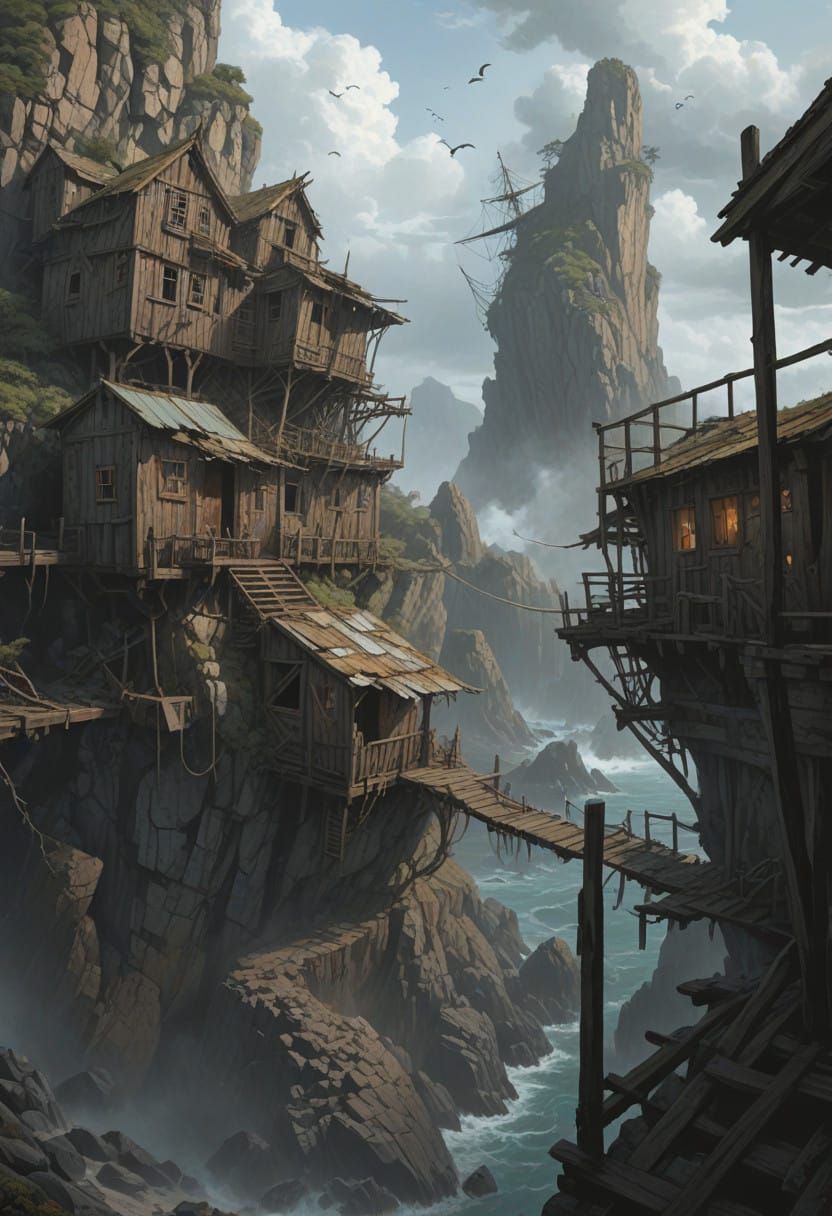Forgotten Coastal Outpost Amidst Jagged Cliffs and Turbulent...