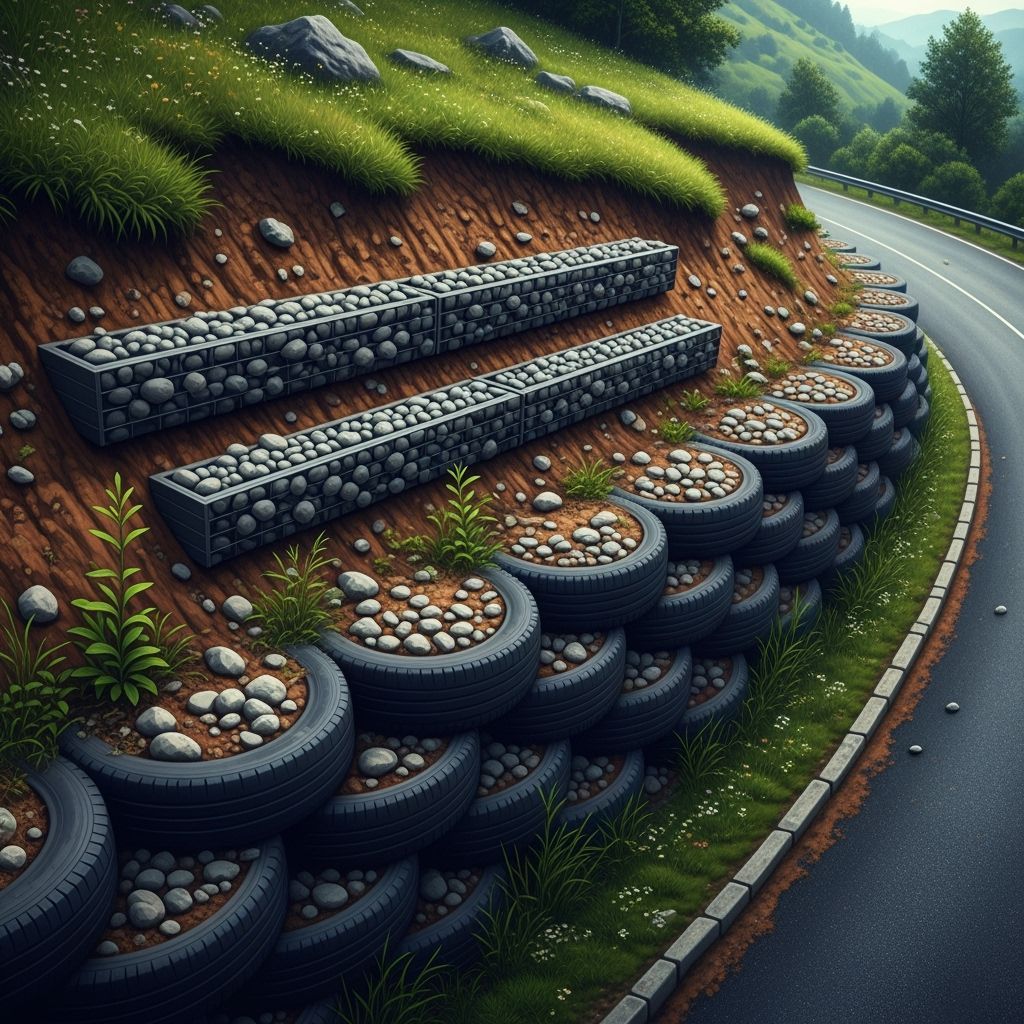 Erosion Control with Recycled Tires on Hillside