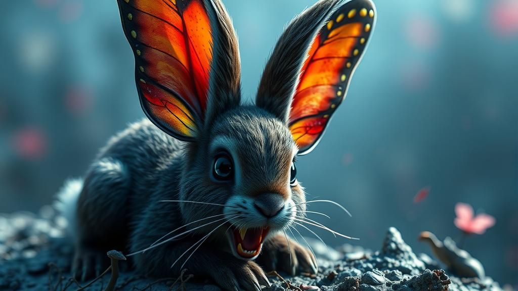 Scary Cute Butterfly Rabbit: Detailed Matte Painting