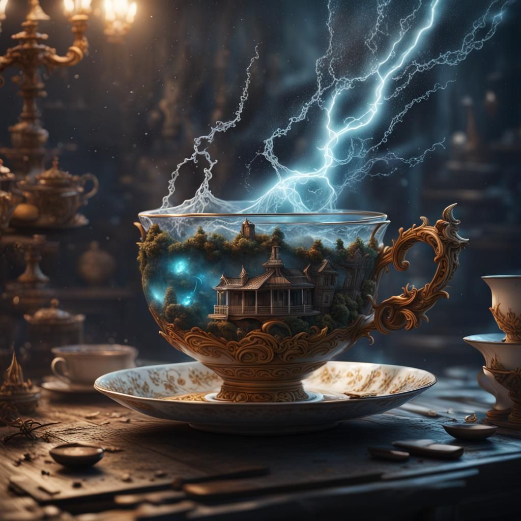 Detailed Matte Painting of a Storm in a Teacup