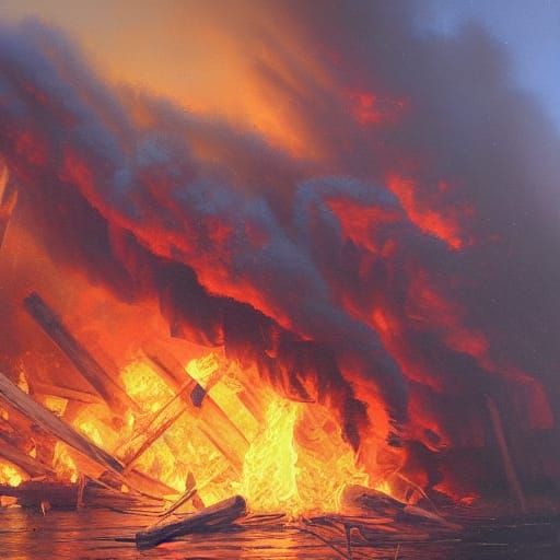 Realistic Oil Painting of a Fire