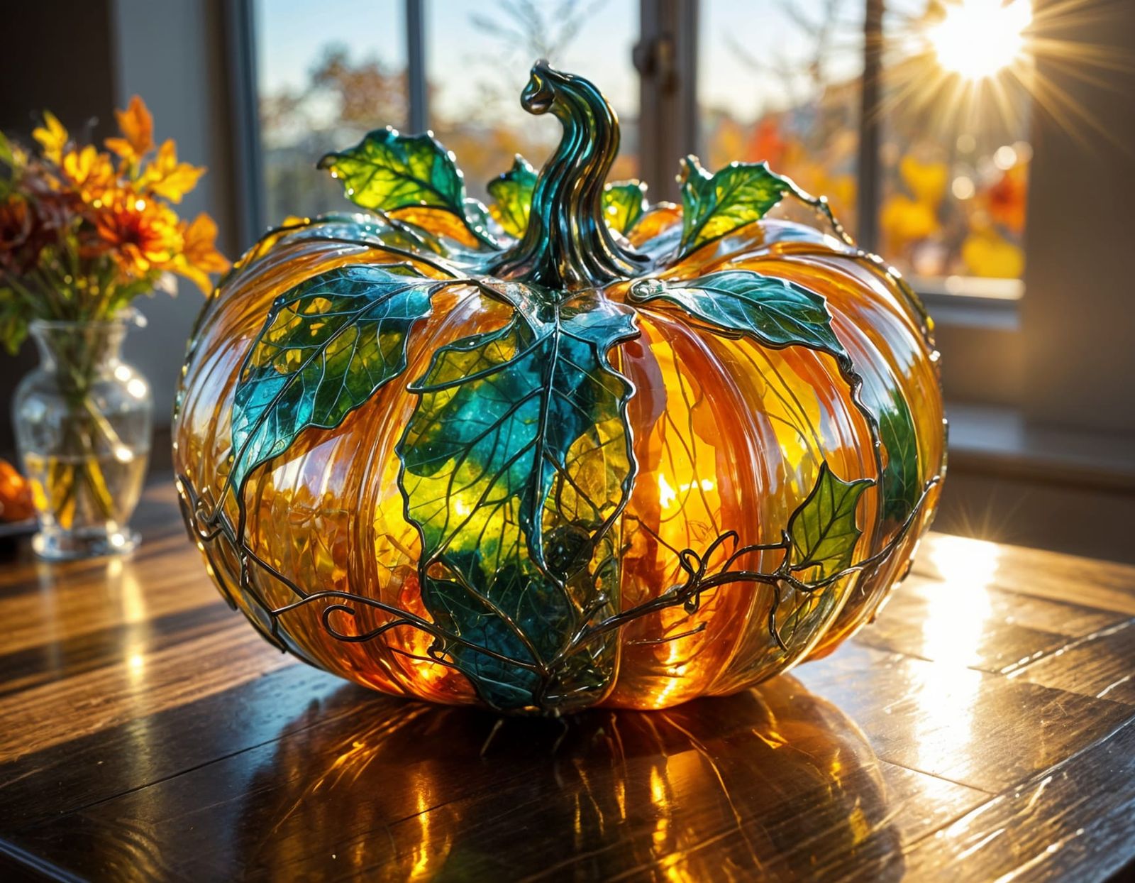 Iridescent Glass Pumpkin Masterpiece by Window
