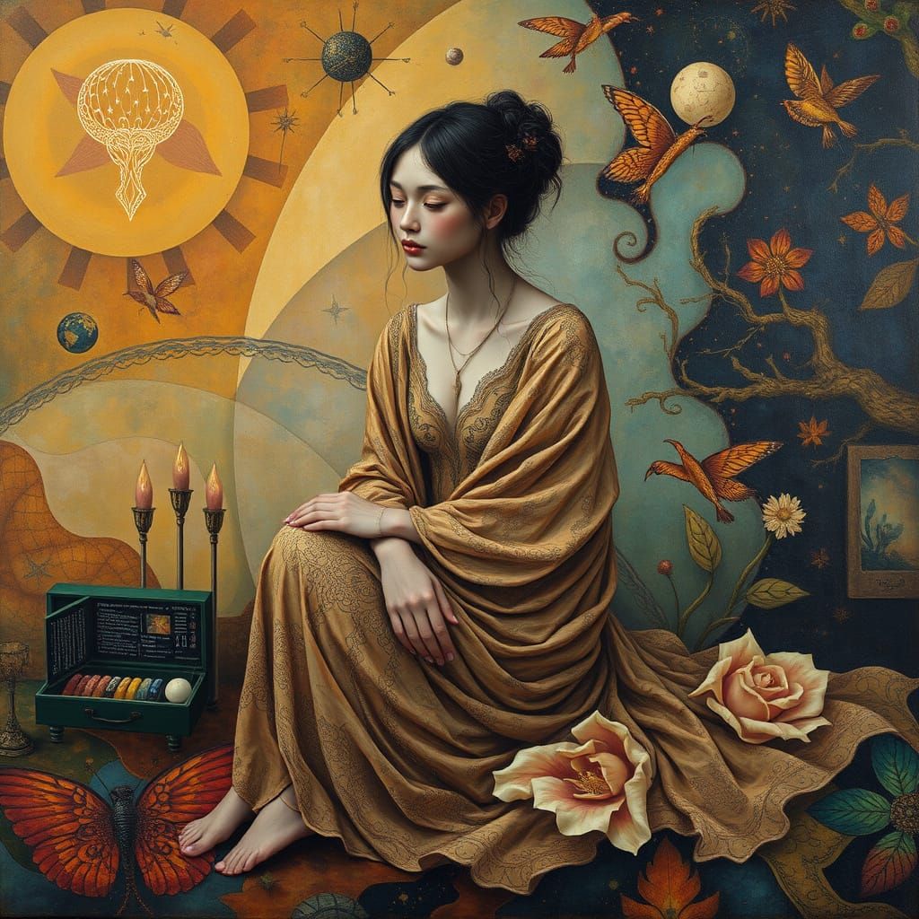 Enchanted Figure in Whirling Textures and Patterns