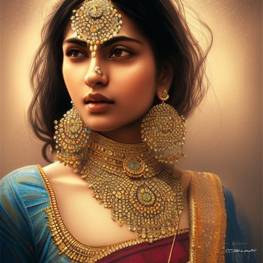 Indian Woman in Silver Jewellery: Hyperdetailed Portrait