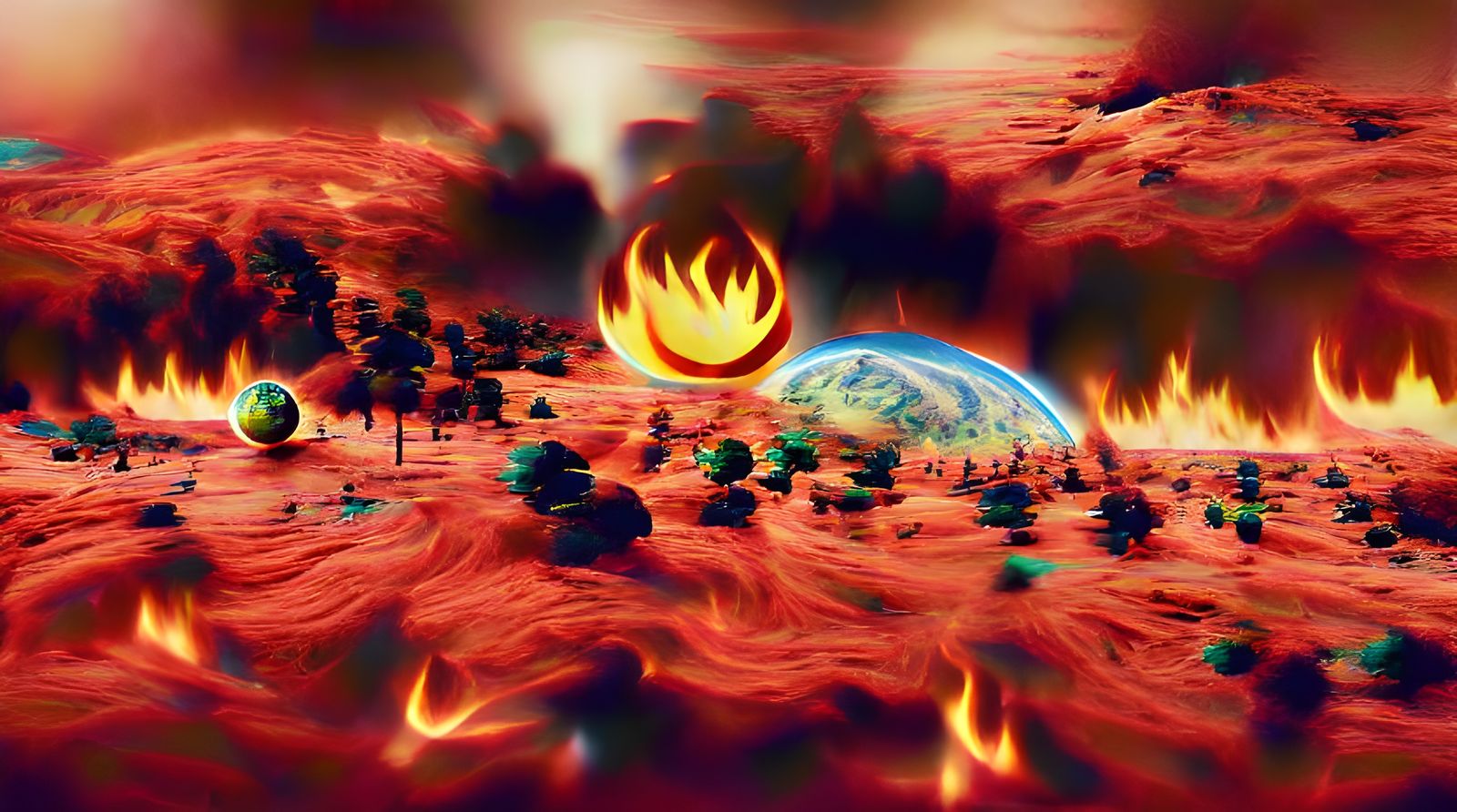 Burning Planet: AI Interpretation of Cosmic Inferno